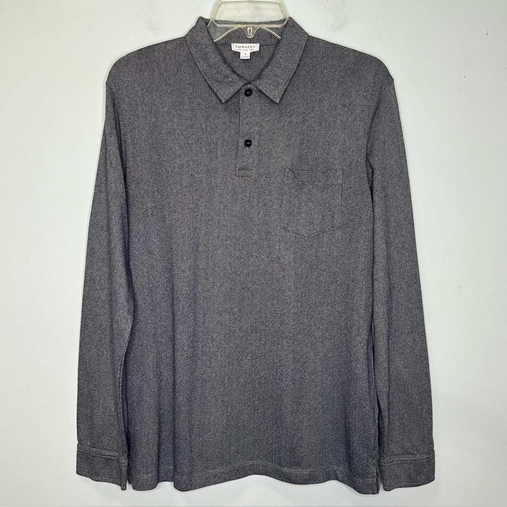 SOLD!!! SOLD!!!Sunspel Men’s Long Sleeve Riviera Cotton Pullover Polo Shirt